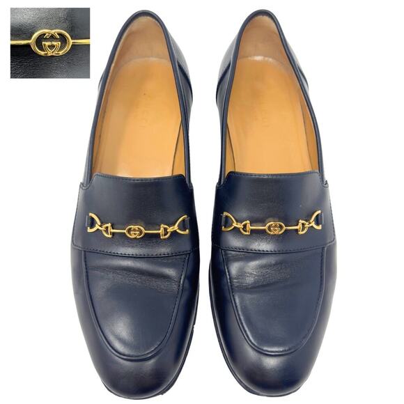 Gucci Jakarta Loafers Interlocking GG‎ Logo Gold Horsebit Black Calfskin Leather - Picture 1 of 10